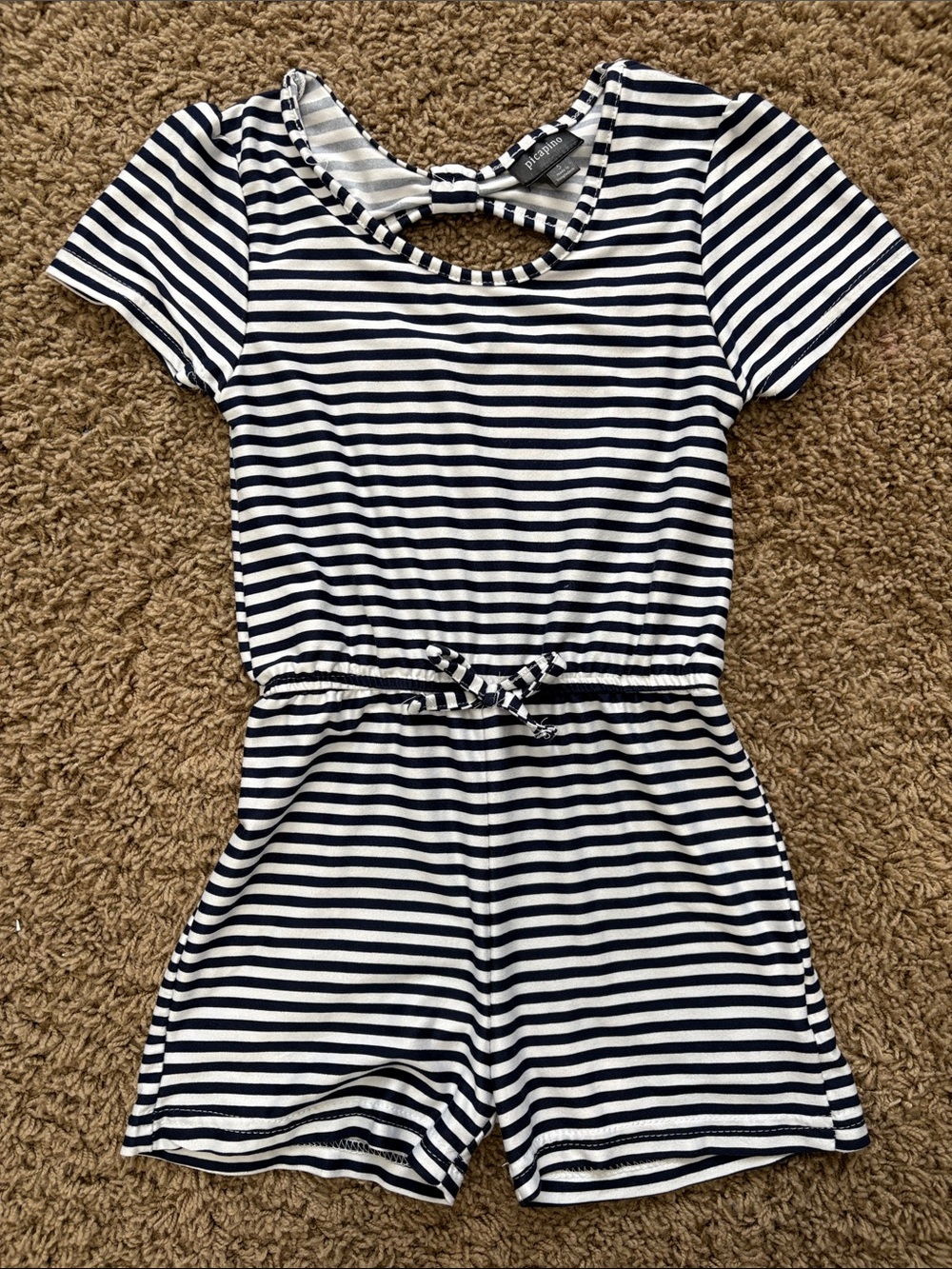 Girls' Navy & White Striped Short-Sleeve Romper - Picture 3 of 4